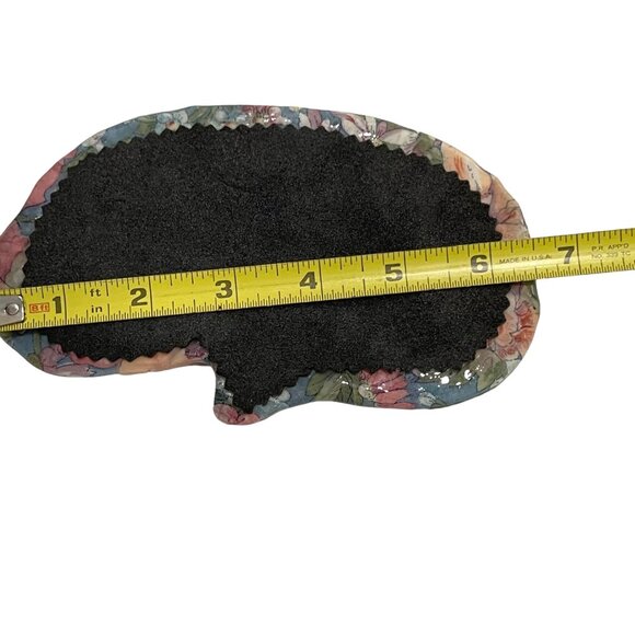 Vintage 7 Inch Laying Cat Ceramic Floral Pattern Figurine Felt Bottom Crazing - Picture 4 of 5